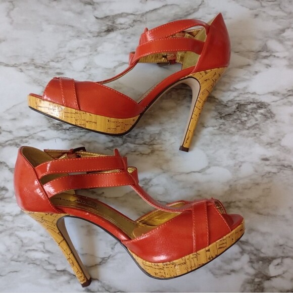 Anne Michelle Orange Double Buckle Sandals Size 7.5 - Picture 5 of 13